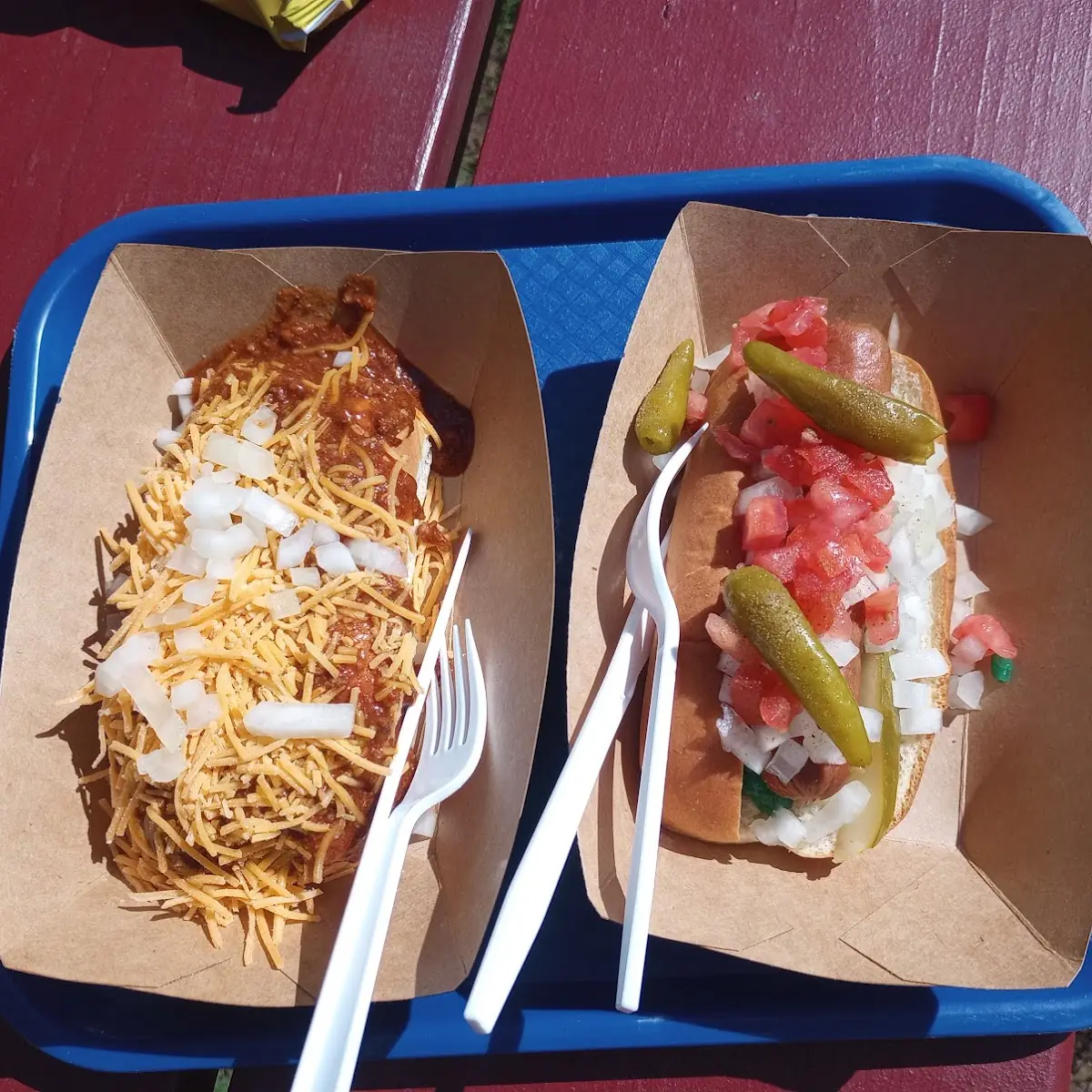 Coney Dog Left Chicago Dog Right