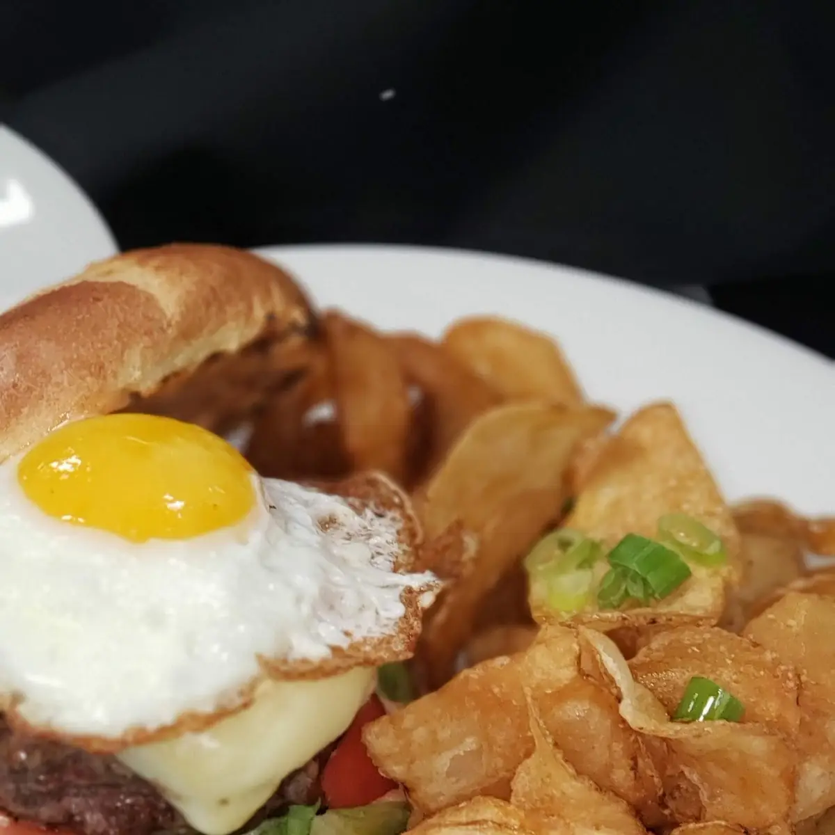 Sunny Egg on Cheese Burger with Chips