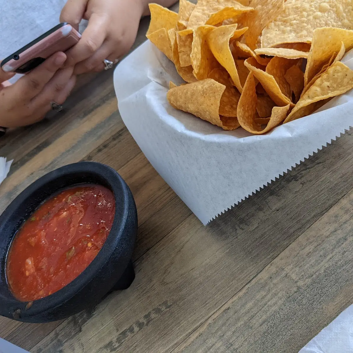 Tortilla Chips Salsa and White Cheese Dip