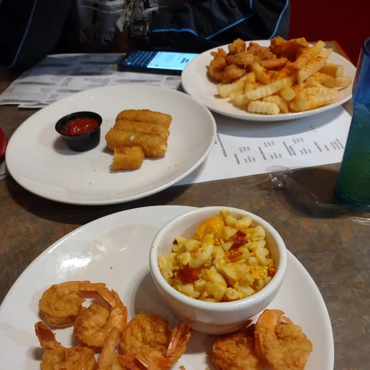 Fried Shrimp Dinner Rolls and Mac and Cheese