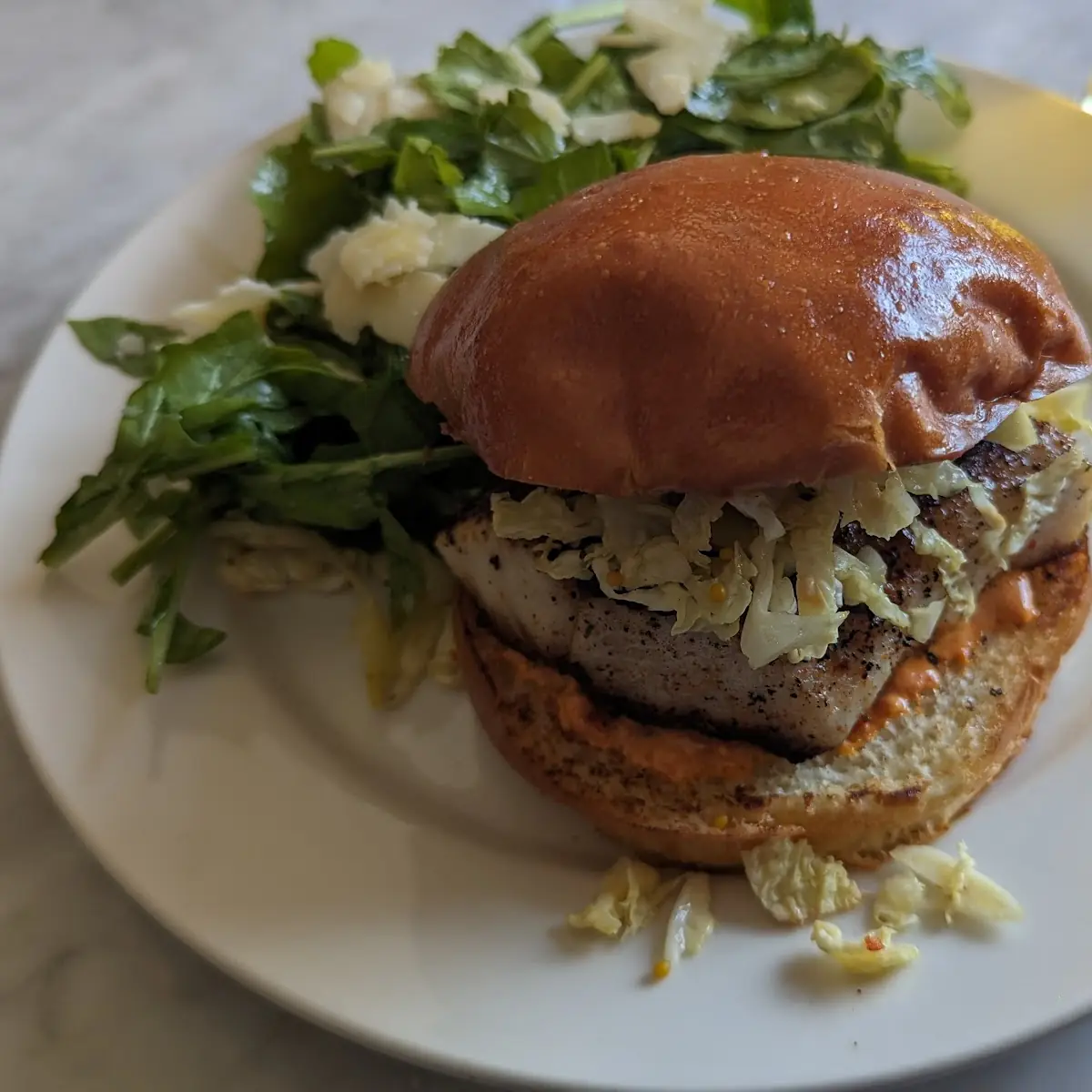 Blackened Red Snapper Sandwich with Arugula Salad