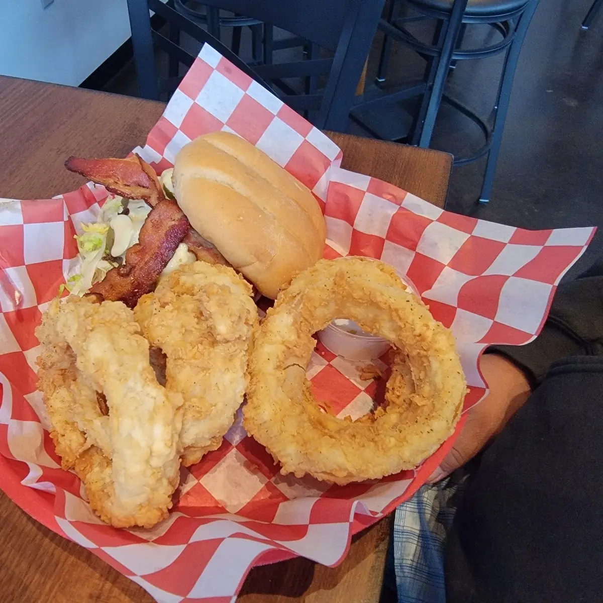 Jalapeno Bacon Burger with Onion Rings