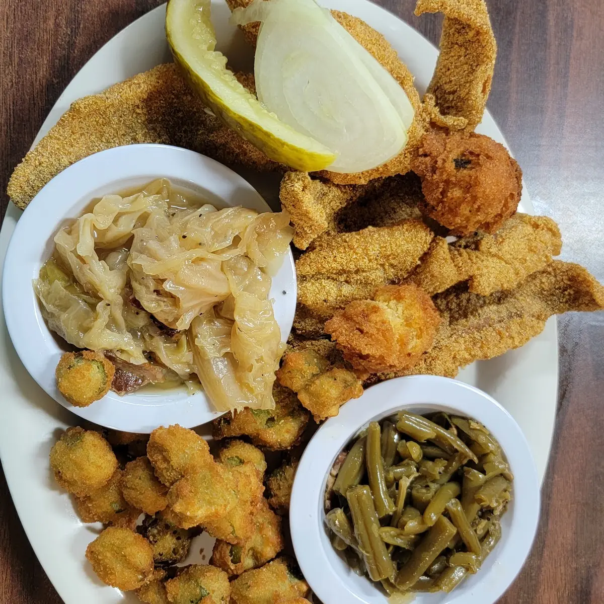 Fried Catfish Okra Cabbage & Green Beans