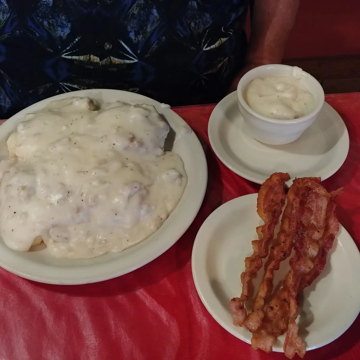 Biscuits and Sausage Gravy Extra Gravy and Bacon