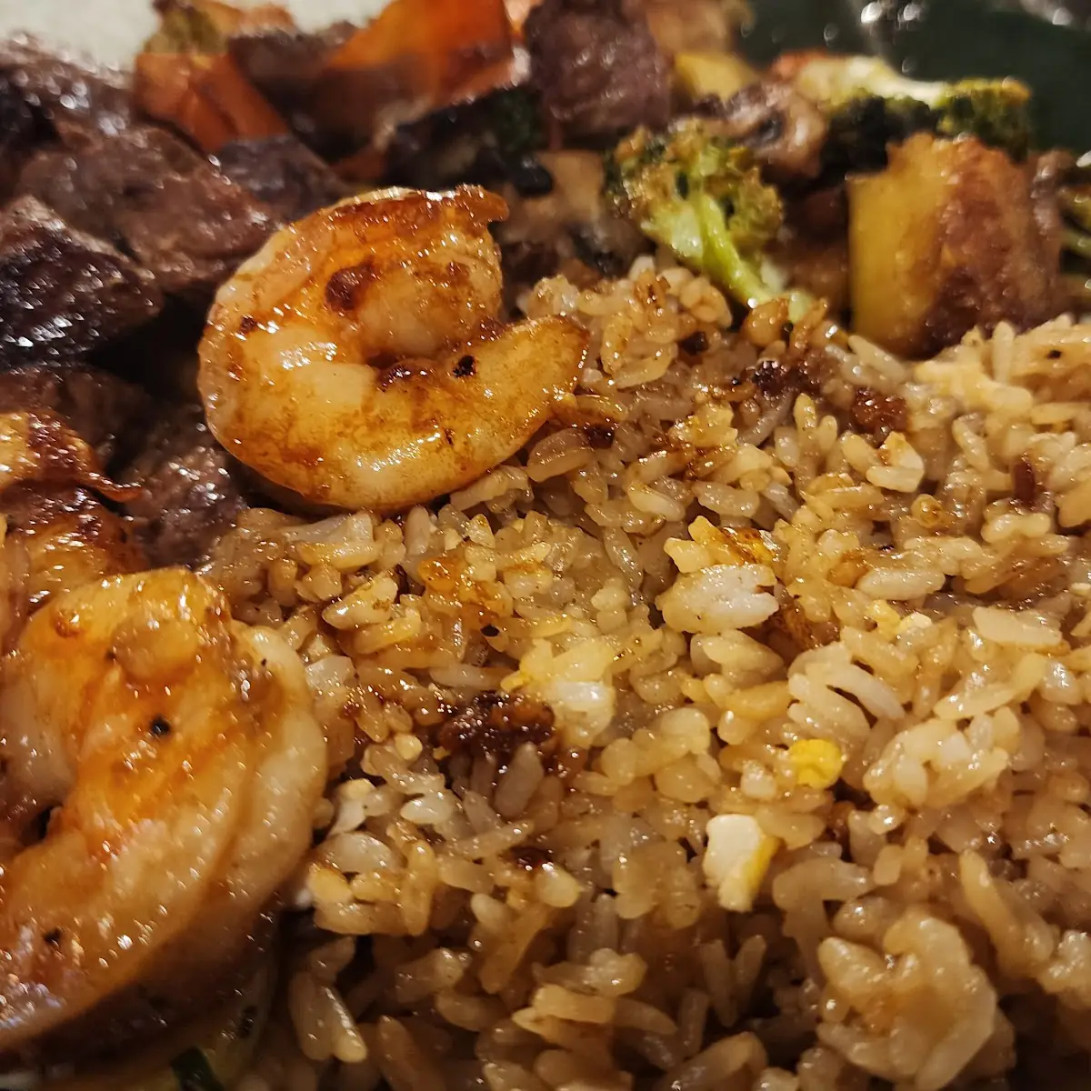 Beef and Shrimp Fried Rice with Vegetables Combination Lunch