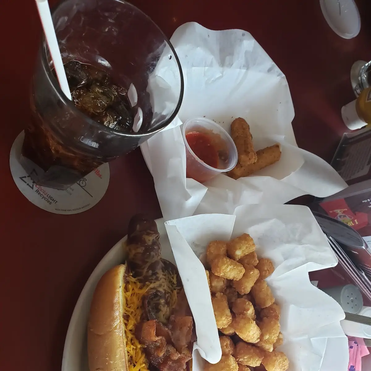 Back Yard BBQ Frank Tater Tots Mozzarella Sticks Root Beer