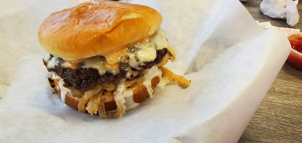 Double Cheeseburger and Waffle Fries