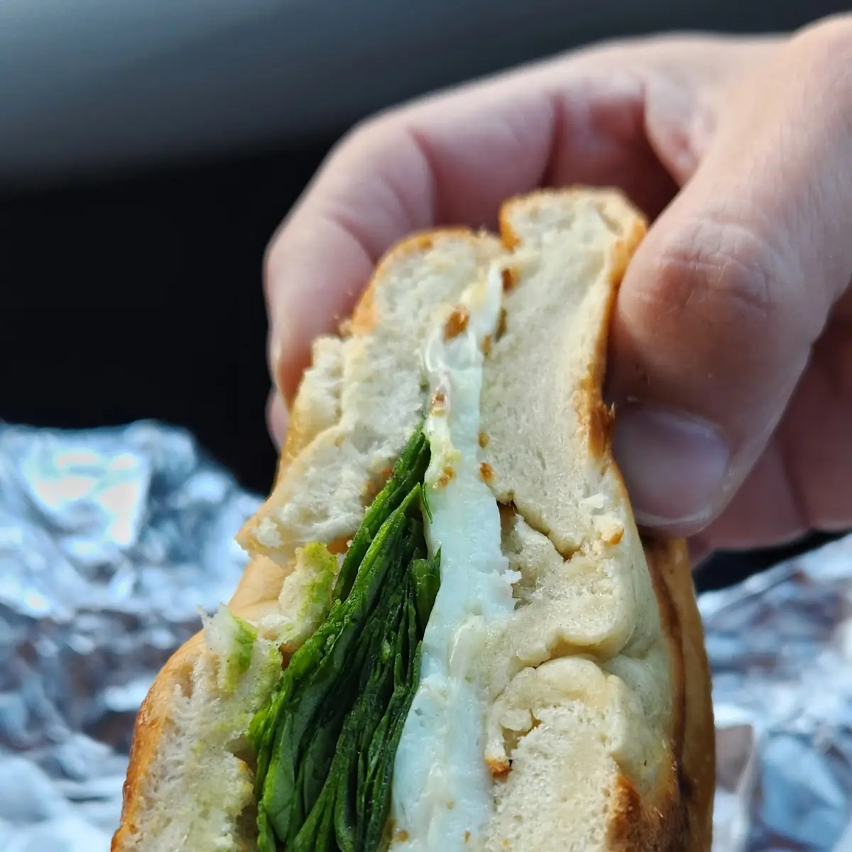 Egg White Spinach with Swiss on a Plain Bagel