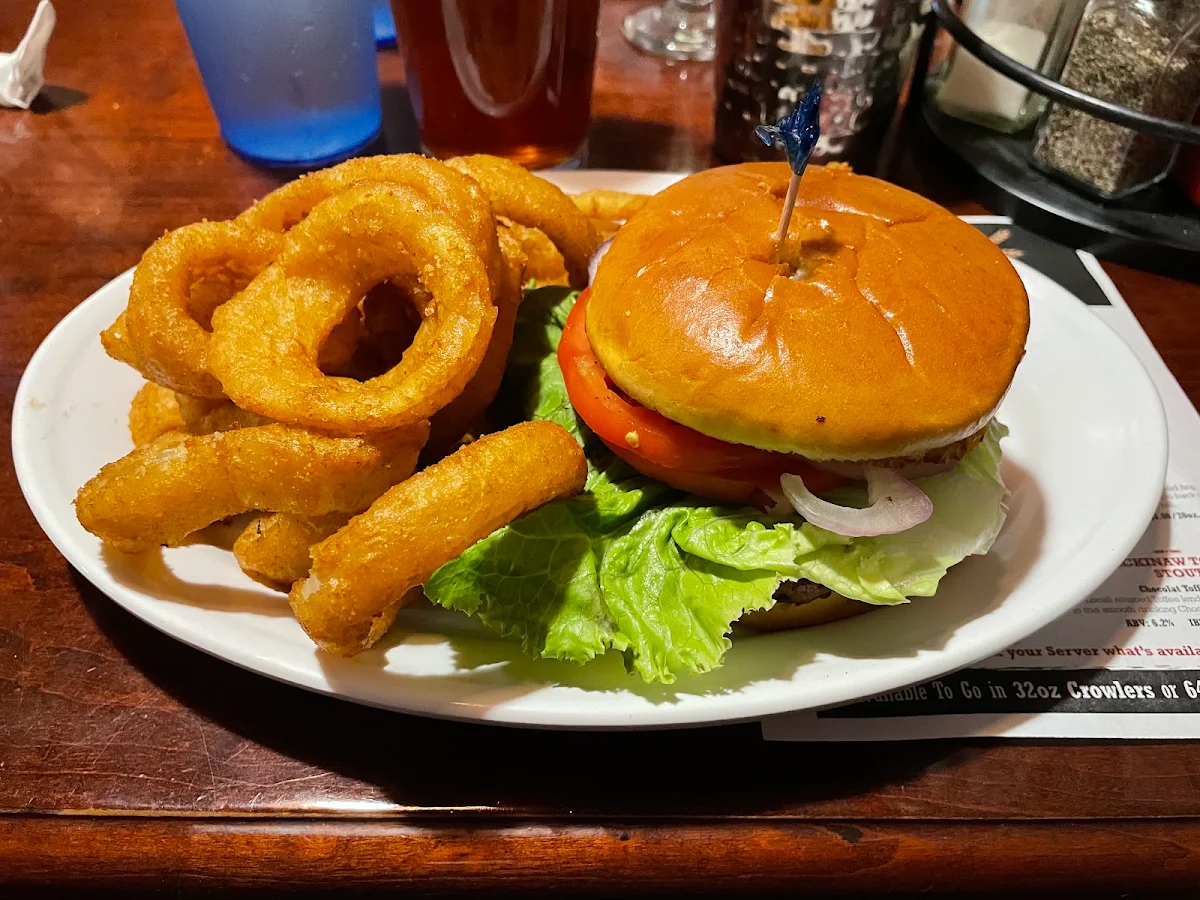 Black Bean Burger with Onion Rings