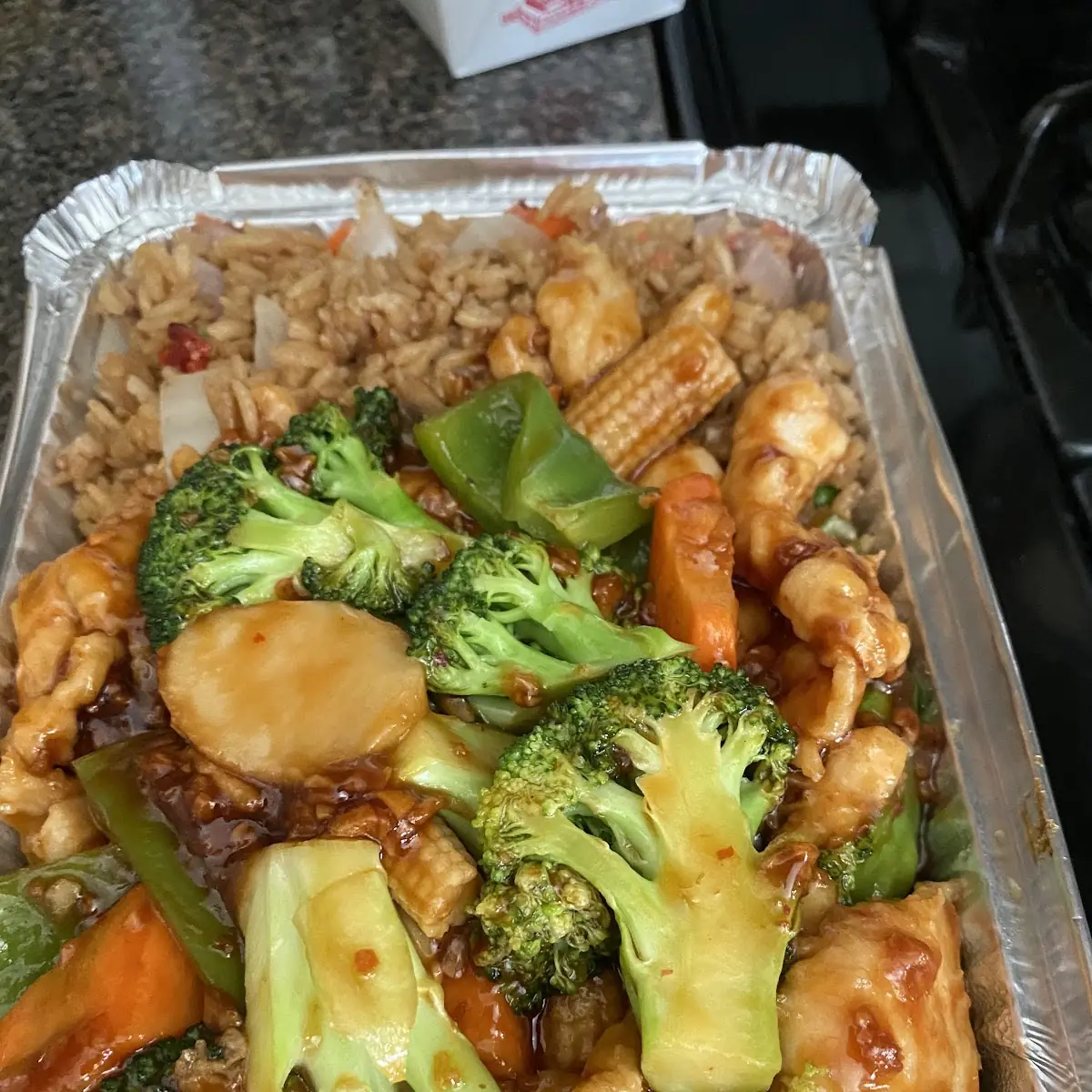 Garlic Chicken Combination Platter with Pork Fried Rice