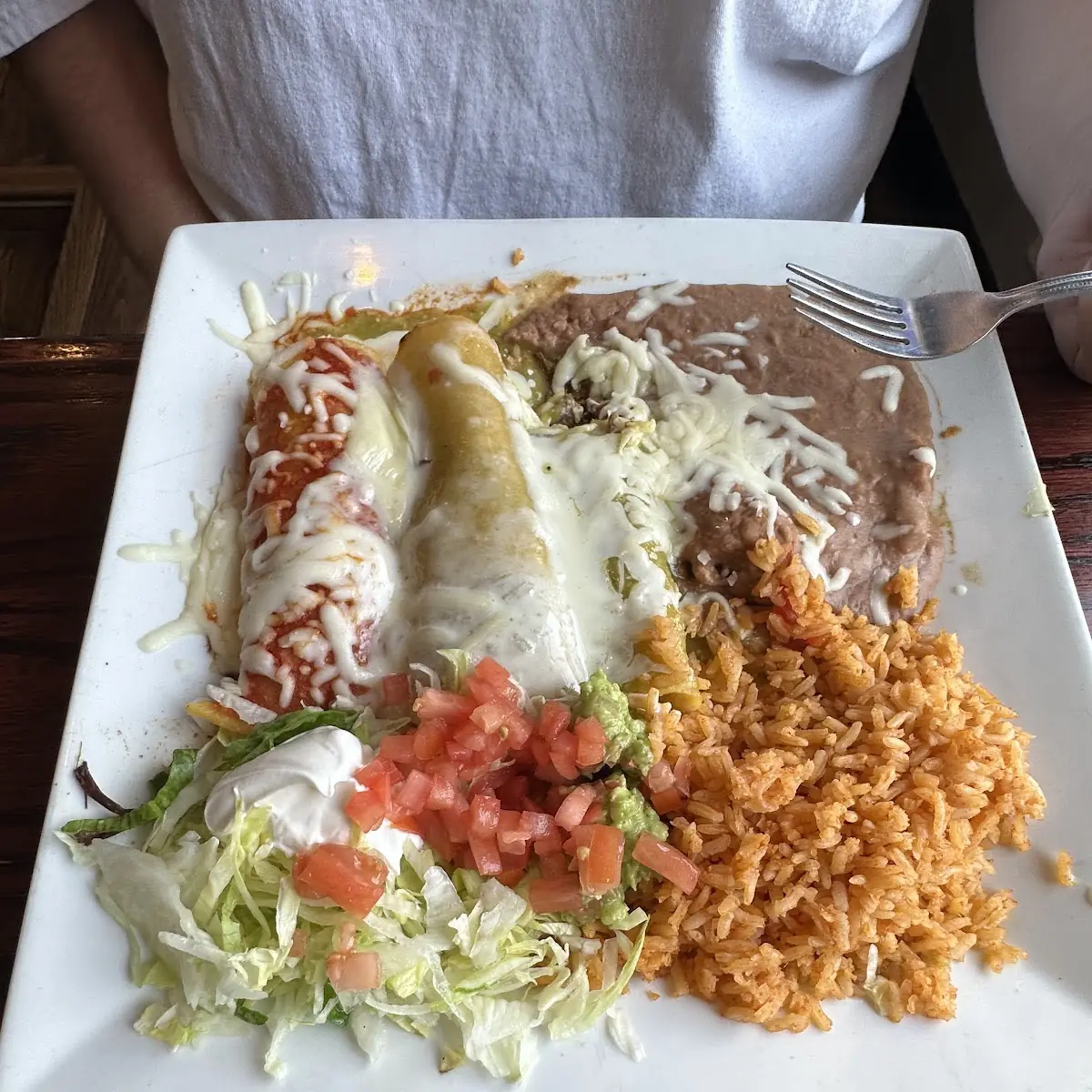 Refried Beans Rice and Salad