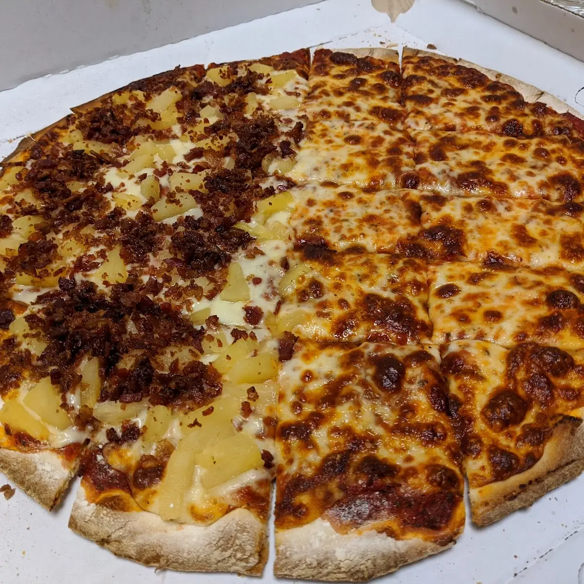 Thin Crust Pizza Half Bacon Pineapple