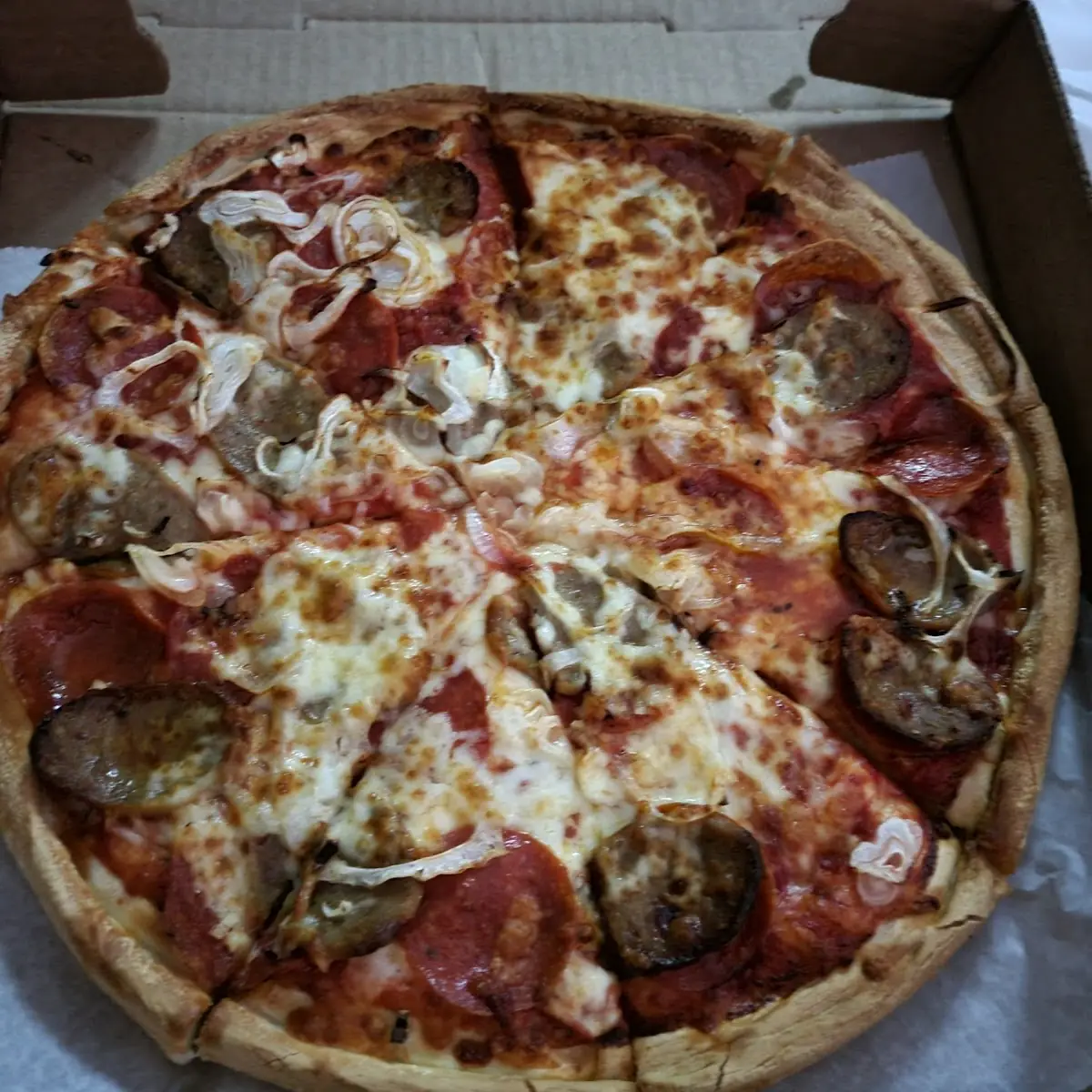 Pepperoni Sausage Onion Pizza