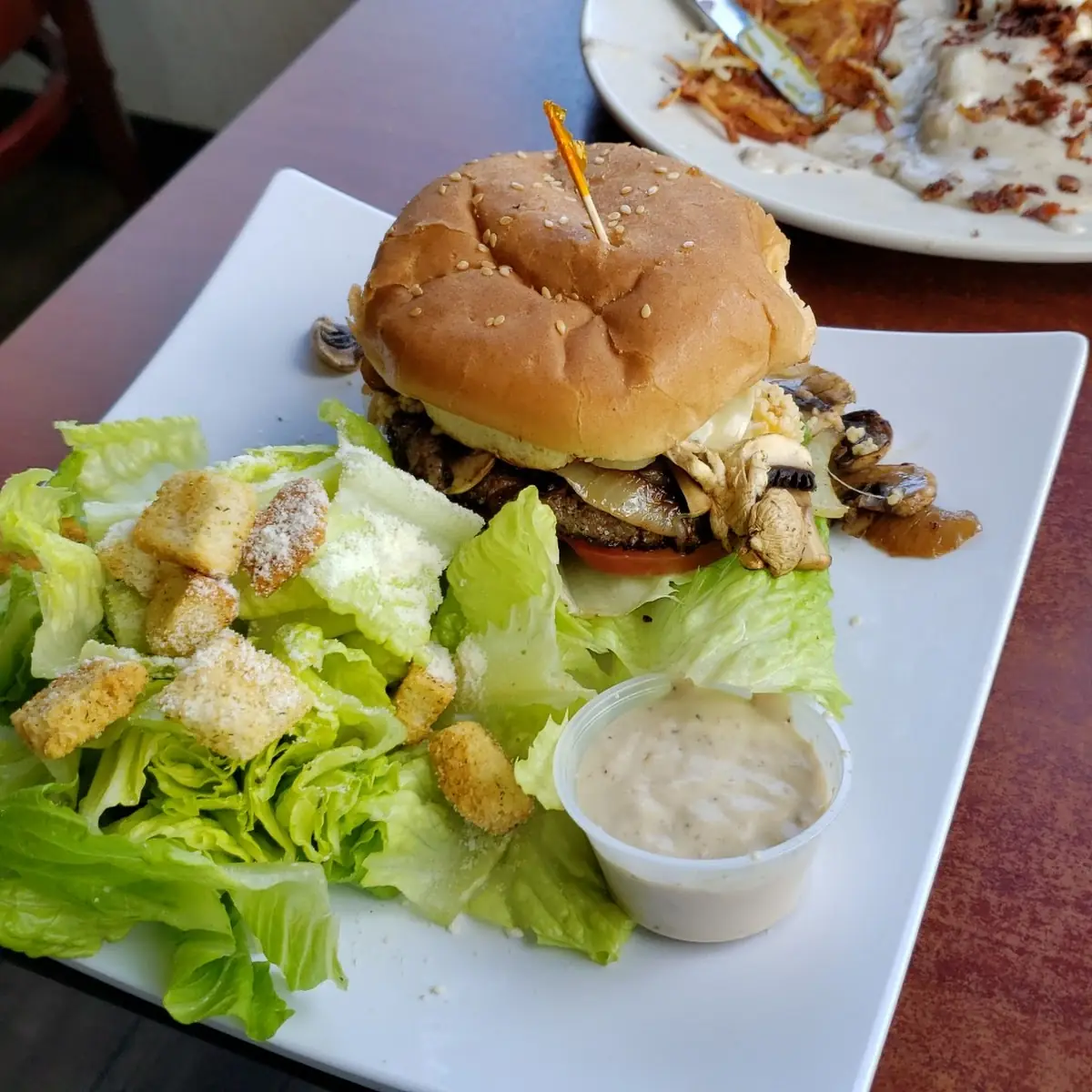 Mushroom Swiss Burger and Side Salad