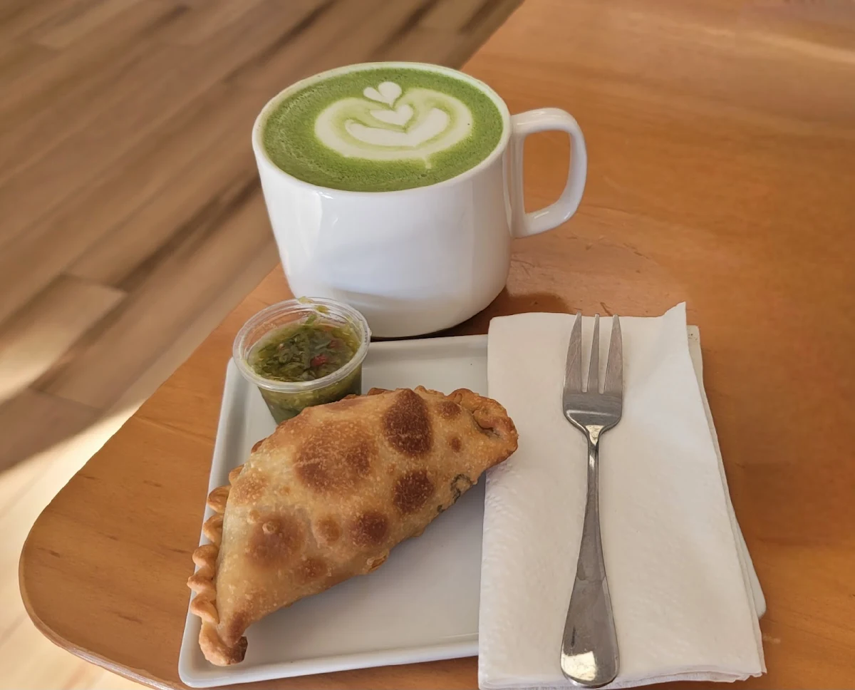 Empanada & Macha Latte