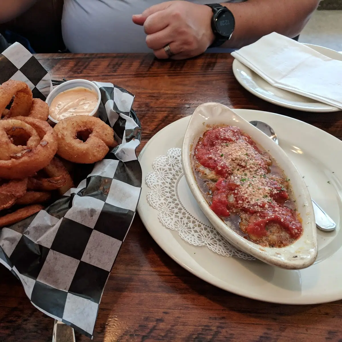 Onion Rings and Pepperoni Stuffed Mushrooms