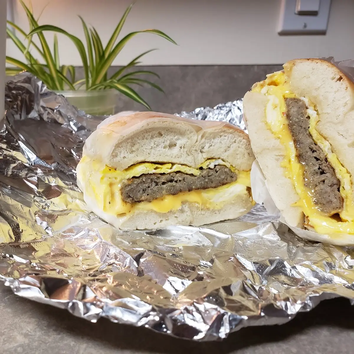 Sausage Egg and Cheese on a Everything Bagel