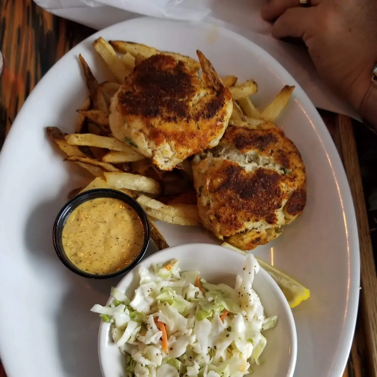 Blackened Crab Cakes with Fries