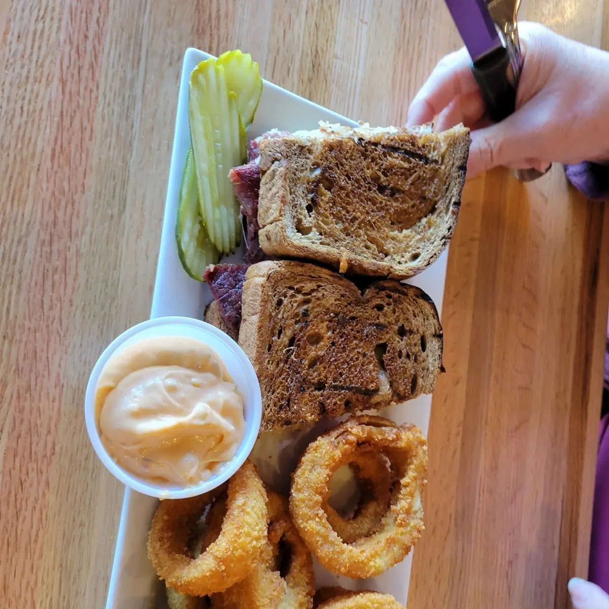 Rueben Sandwich and Onion Rings