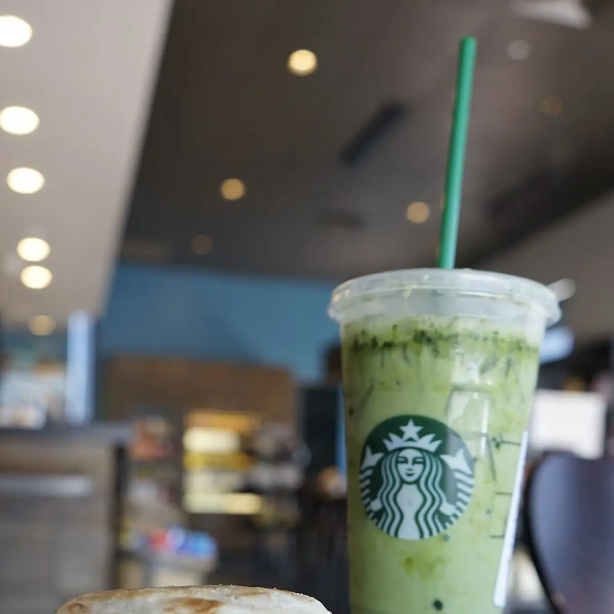 Sausage Biscuit and Iced Matcha Latte
