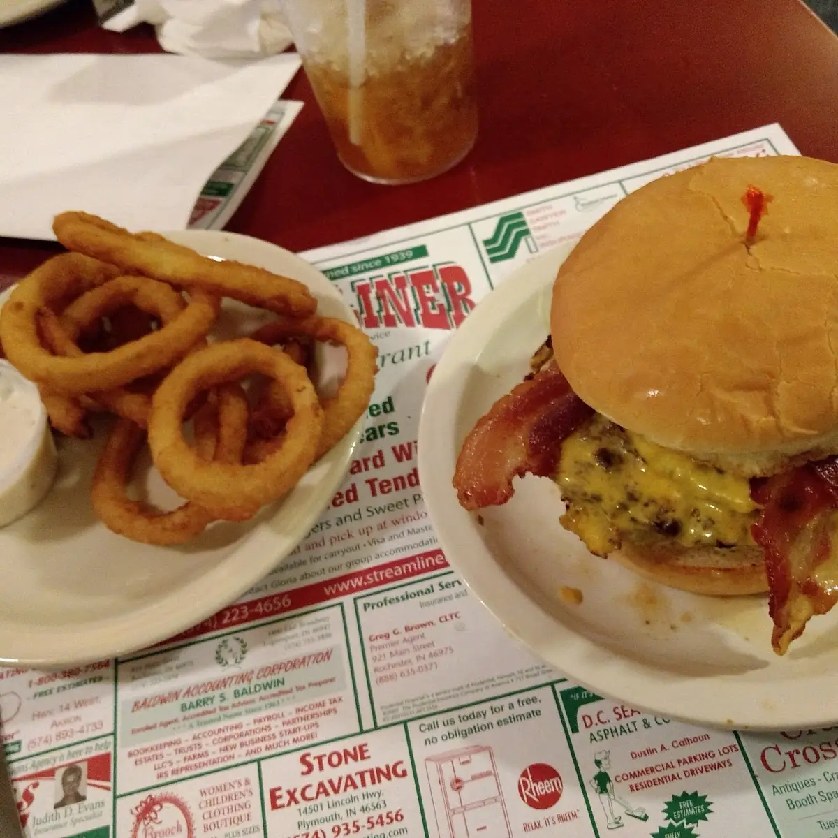 Double Bacon Cheeseburger with Onion Rings