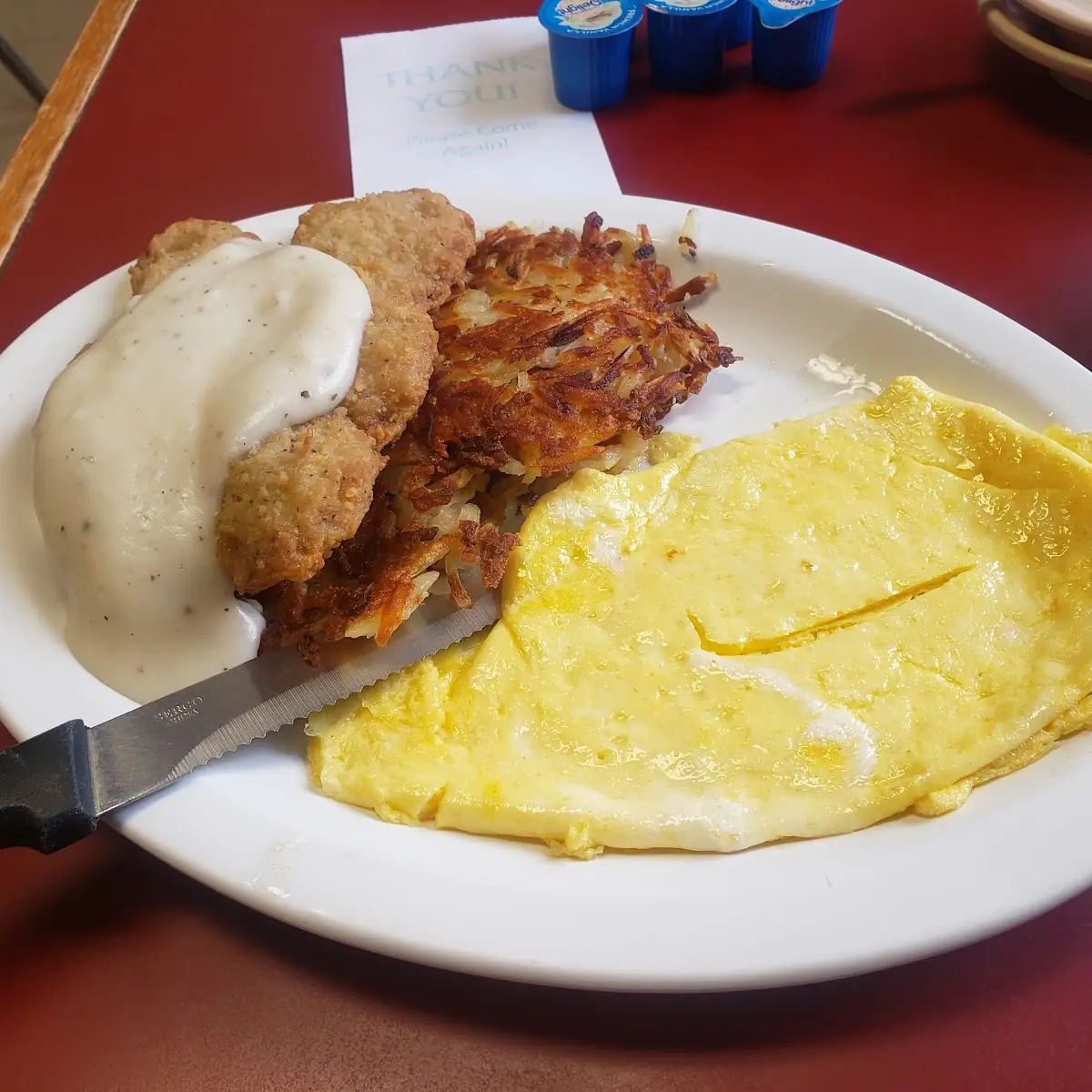 Chicken Fried Steak Eggs and Hash Browns