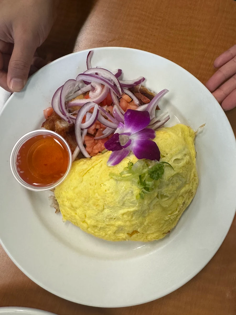 Adobo Fried Rice Omelette with Lechon Kawali