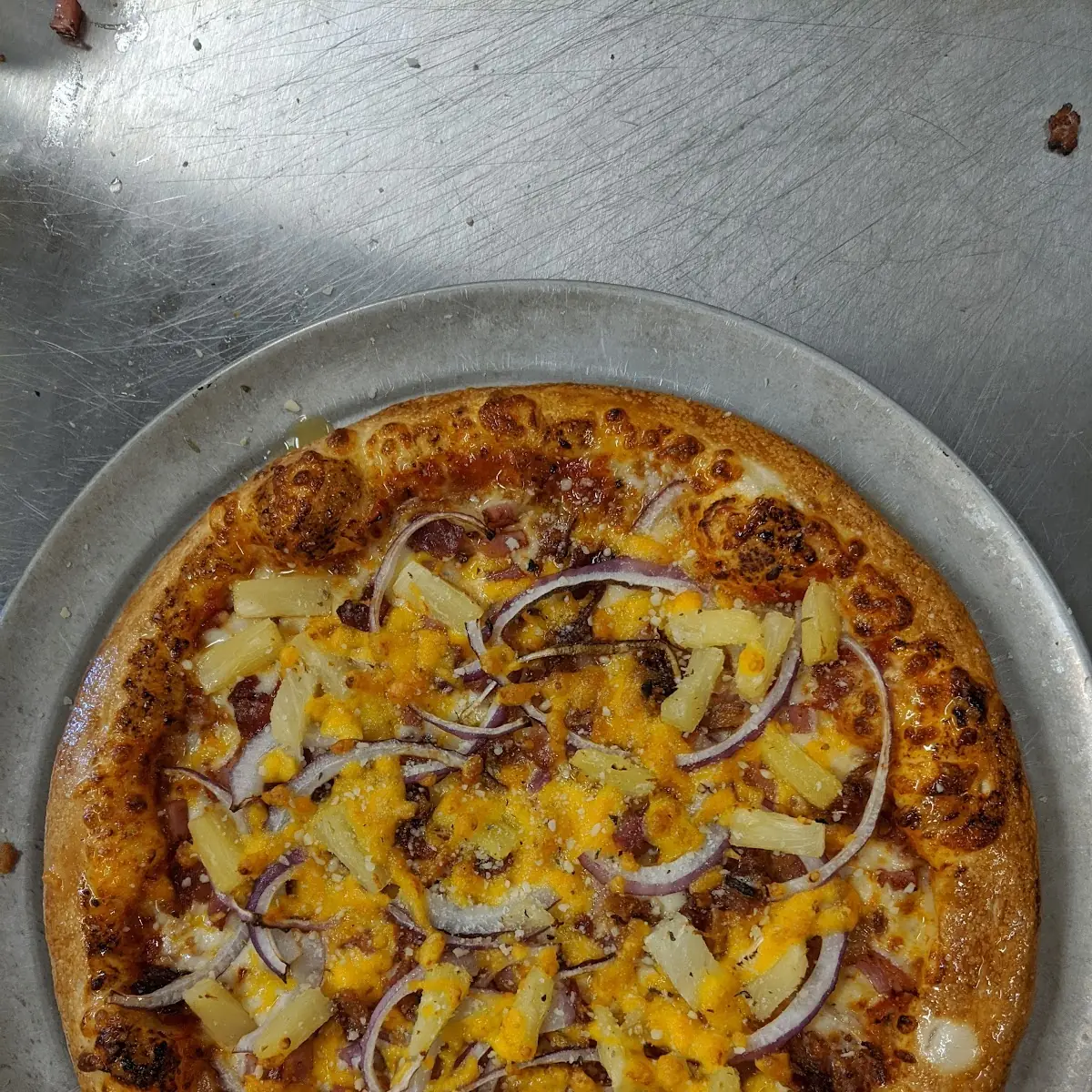 Bacon Ham Red Onion Pineapple and Cheddar Cheese L