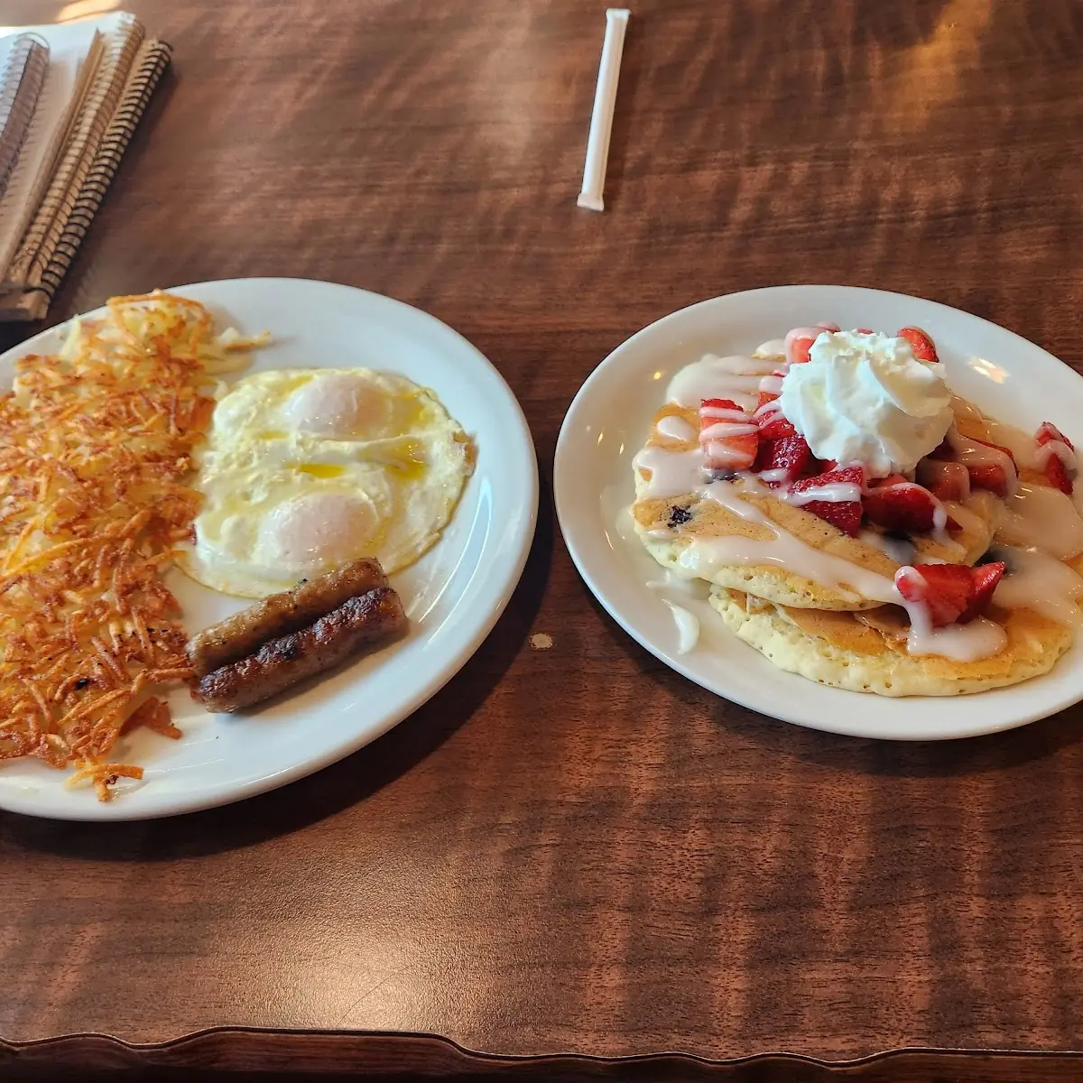 Scrambled Eggs Hash Browns and Bacon Strips