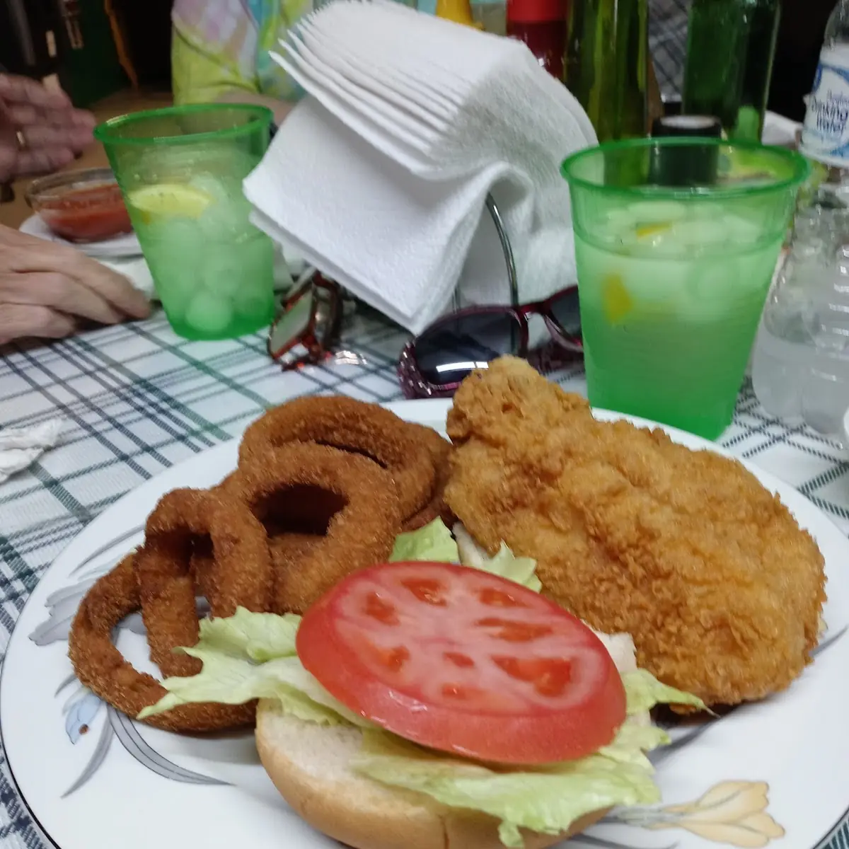 Fish Sandwich and Onion Rings