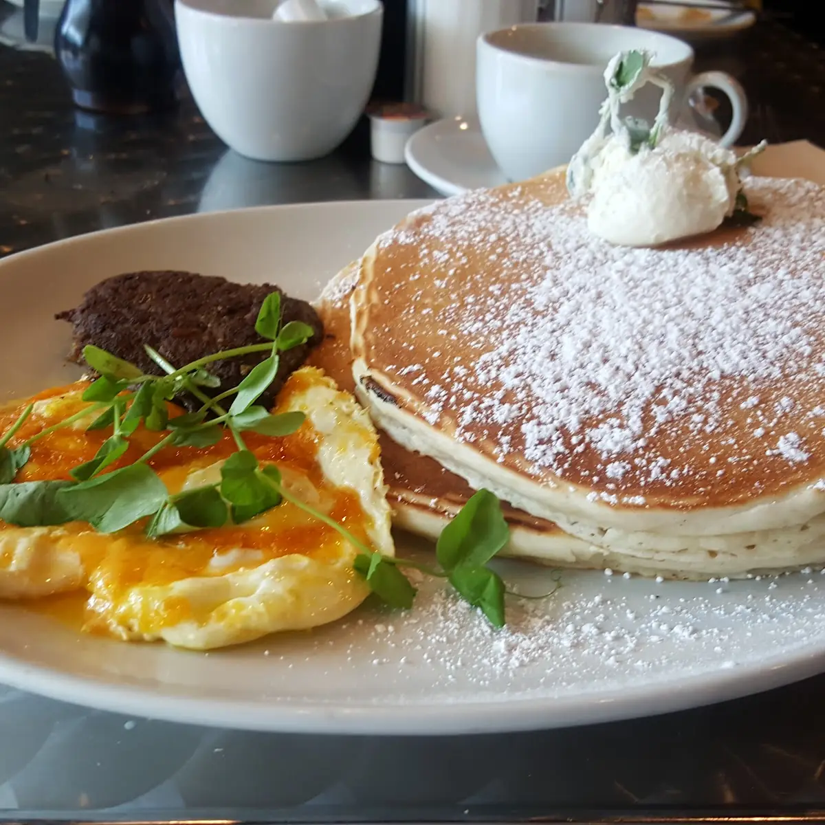 Pancakes Scrambled Eggs Bacon