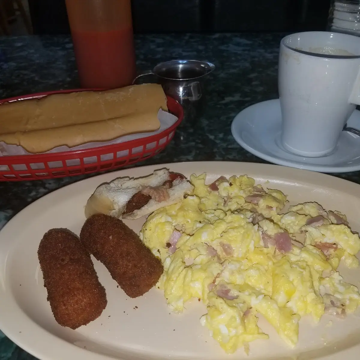 Two Eggs Scrambled with Ham