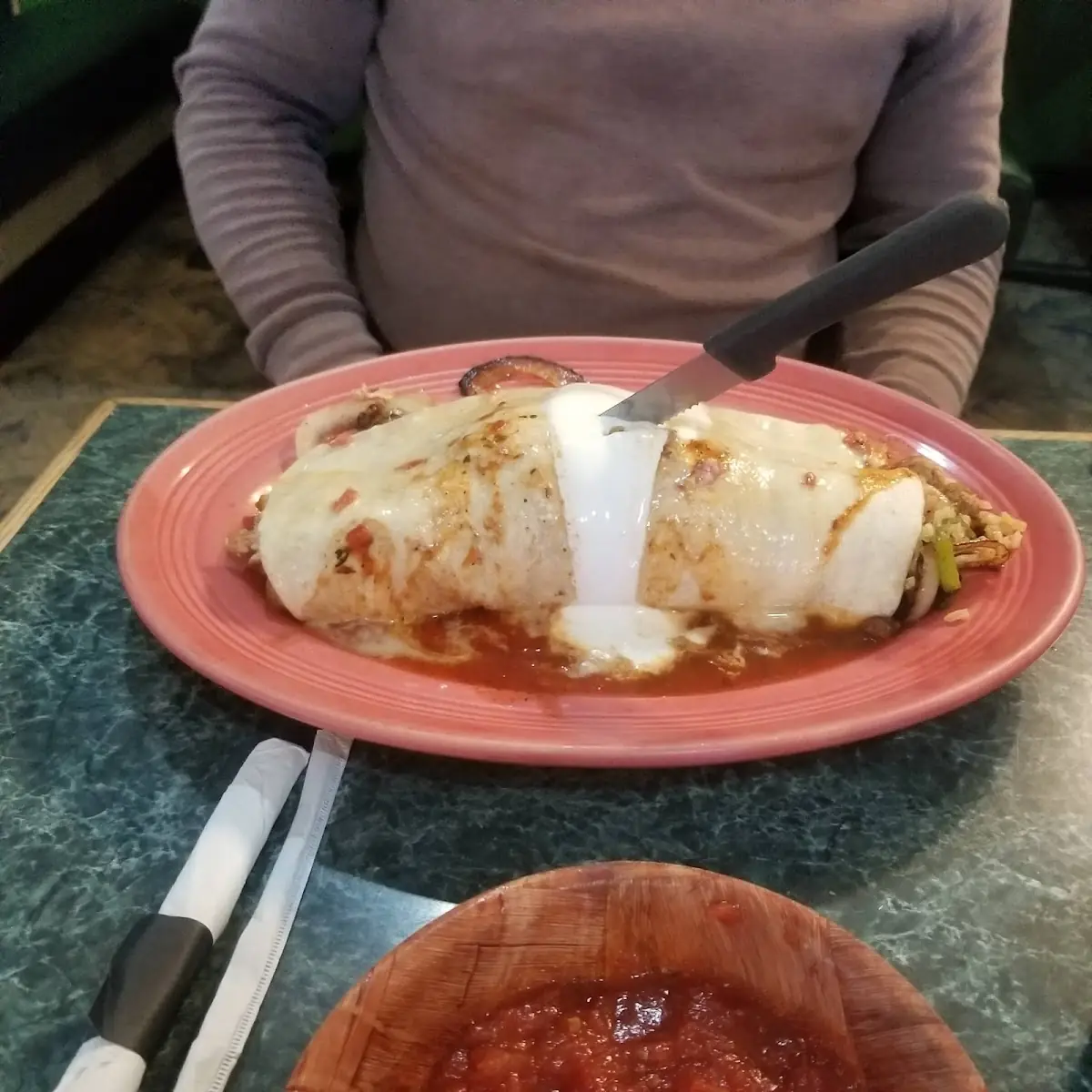 One Enchilada One Chile Relleno Rice & Refried Beans