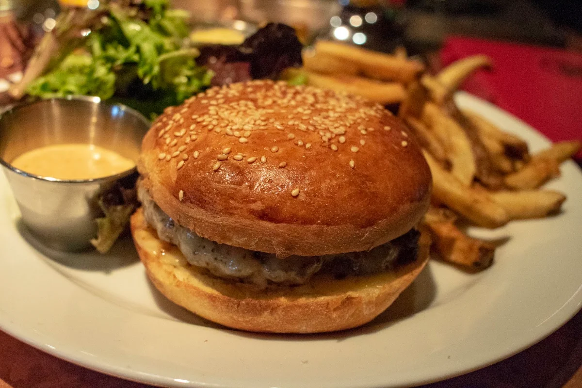 Day Cheese Burger with a Side of Fries and Salad