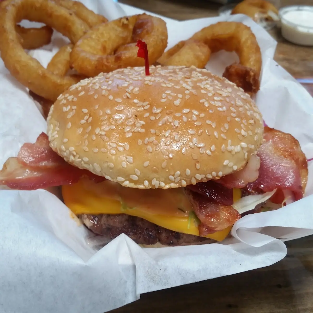 Bacon Cheese Burger Combo with Onions Rings