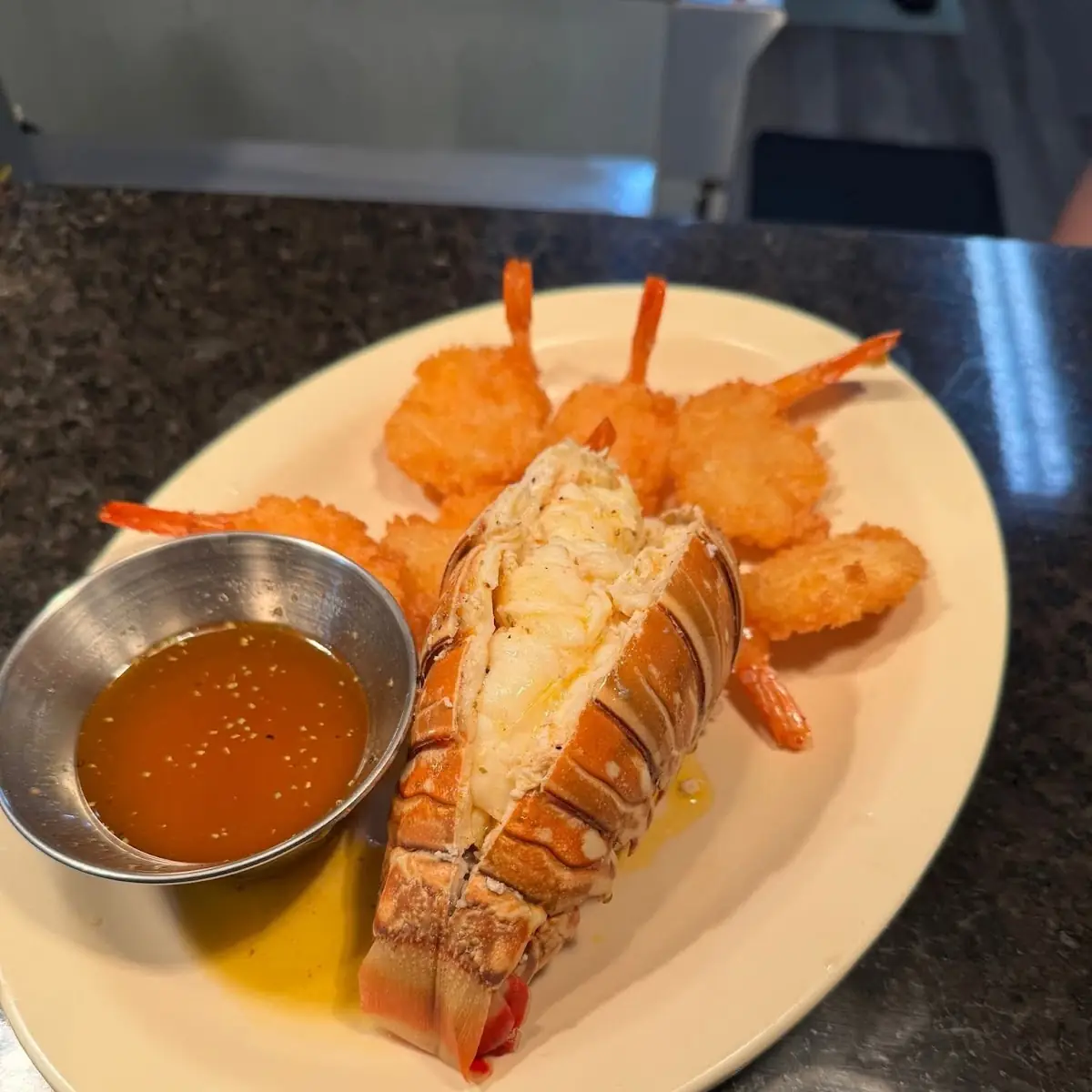 Lobster Tail and Breaded Shrimp