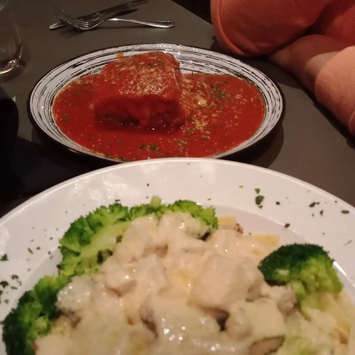 Lasagna and the Chicken Alfredo with Broccoli