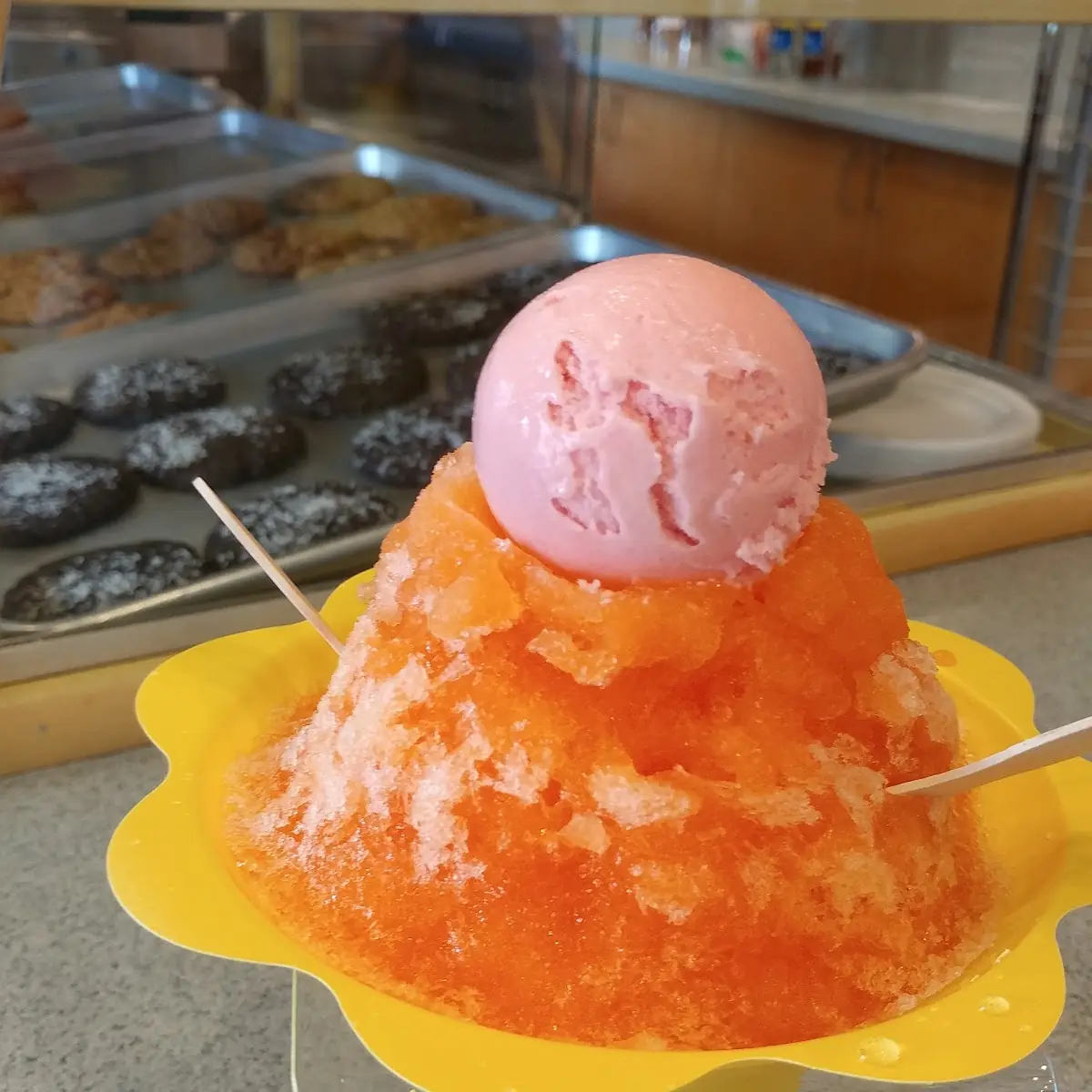 POG Shaved Ice with a Guava Ice Cream Topper