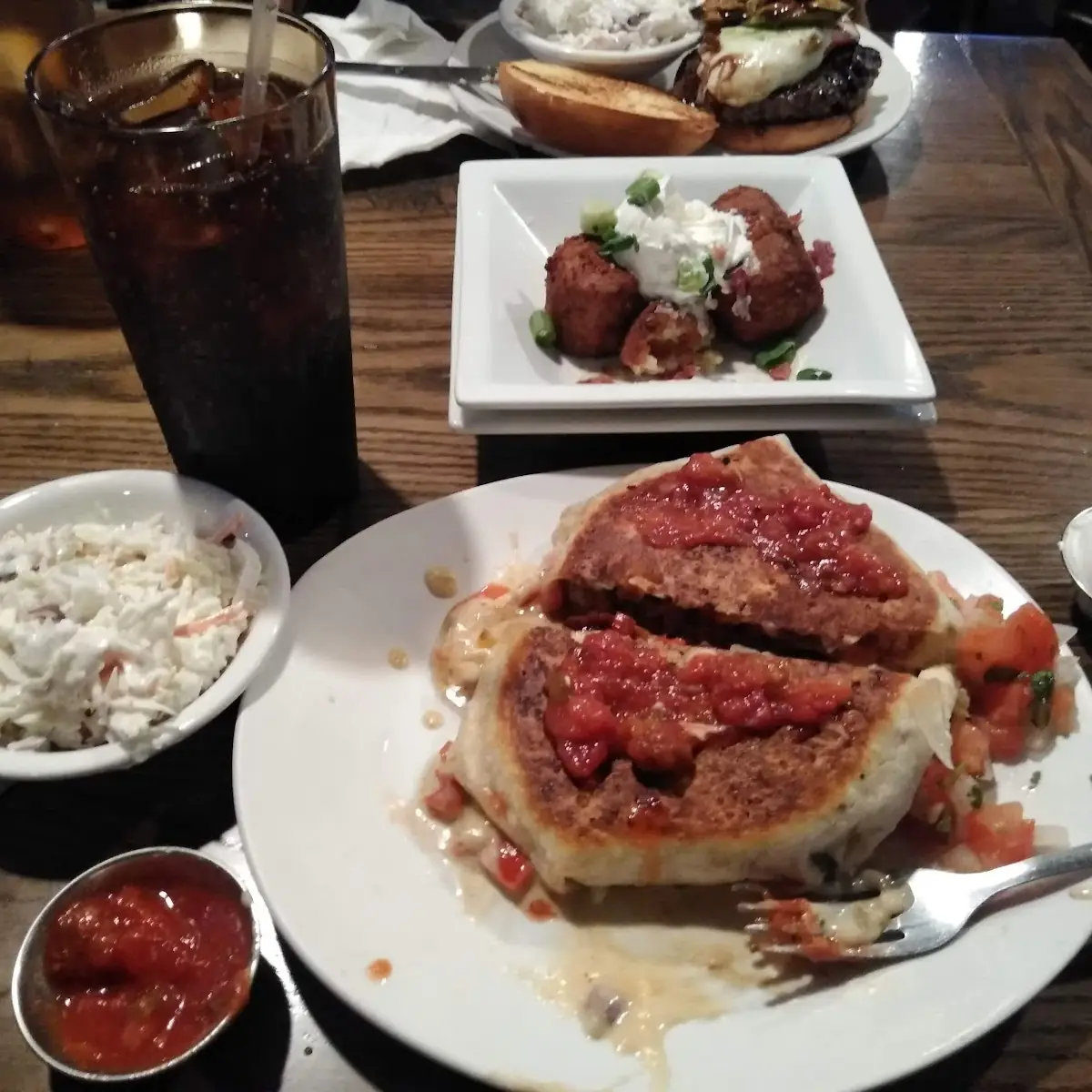 Quesadilla Burger and Loaded Tater Tots