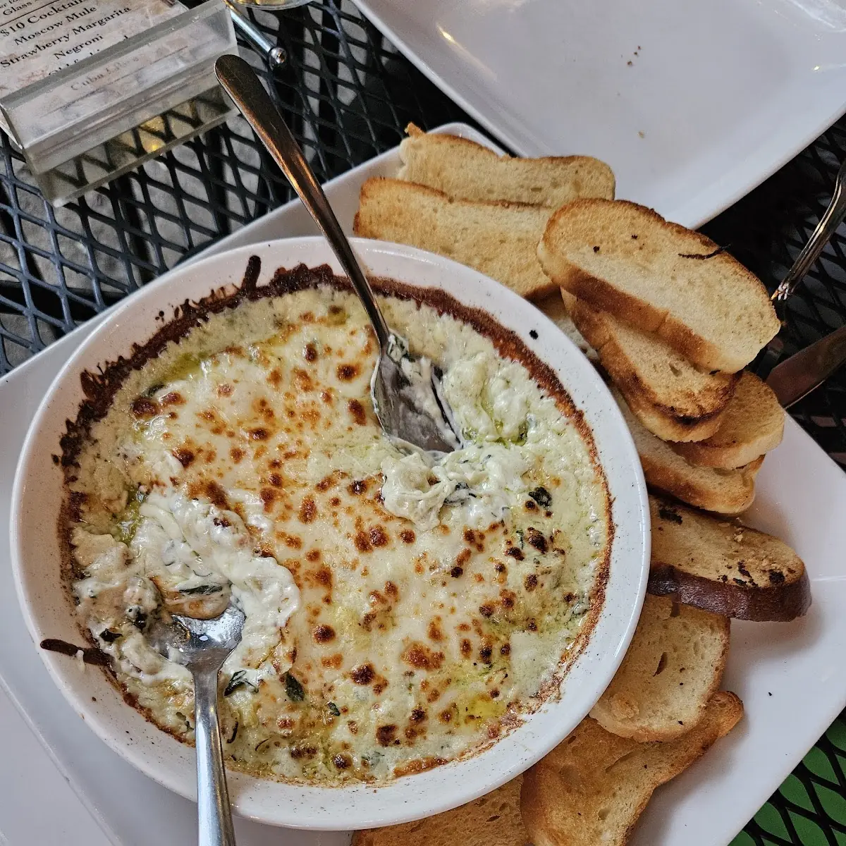 Spinach Dip with Bread and Caesar Salad