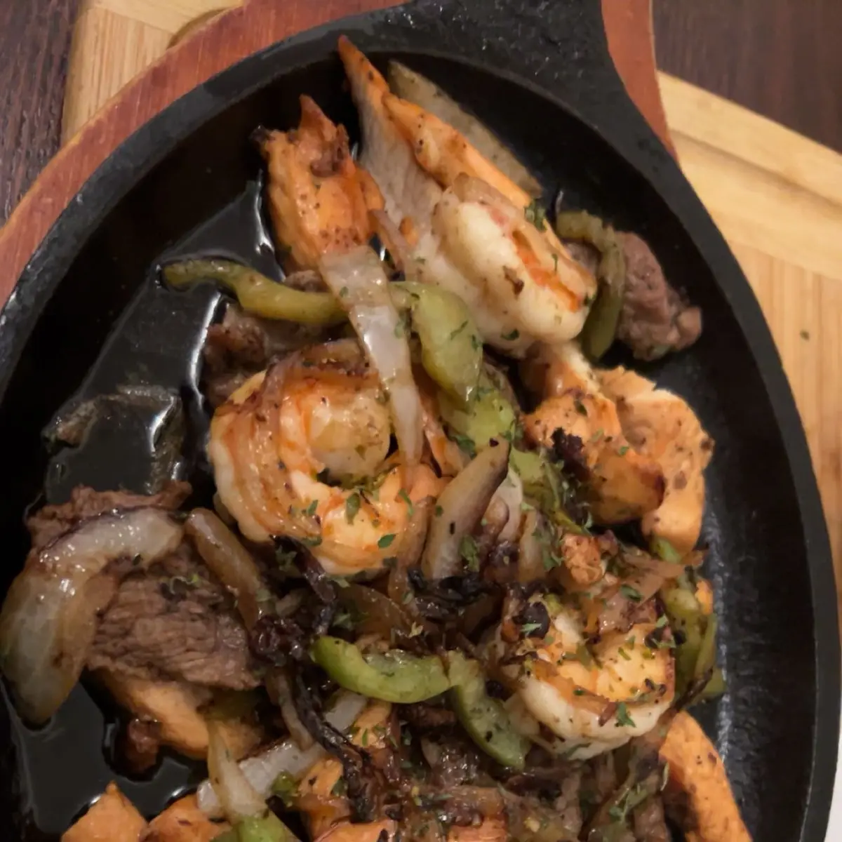 Chicken Beef and Shrimp Fajitas