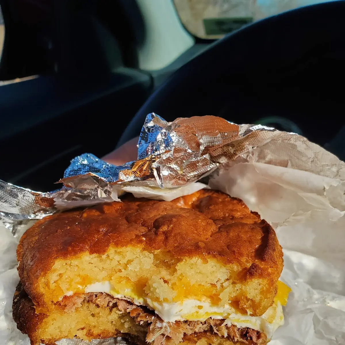 Egg Sausage Cheddar on a Maple Cake