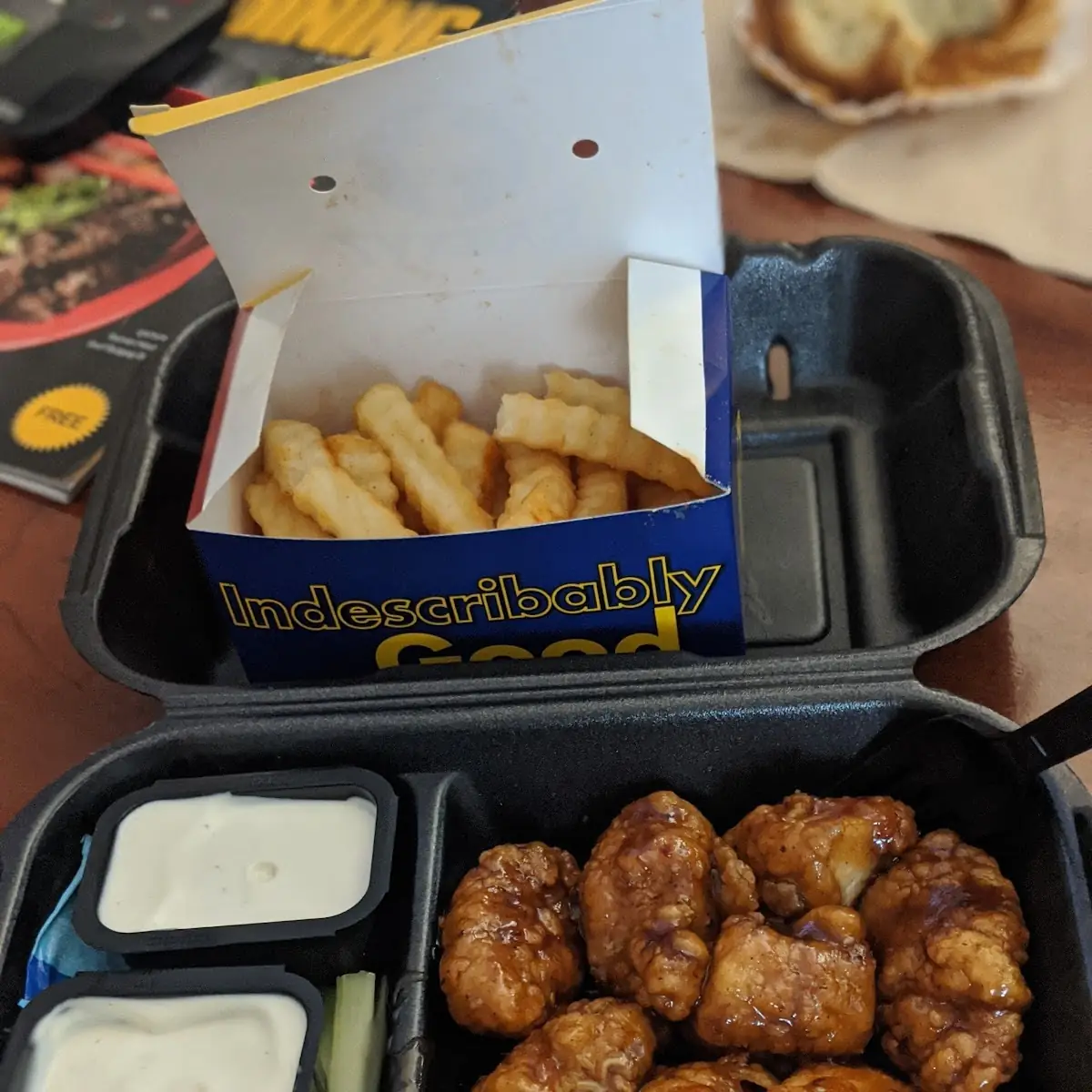 Boneless Chicken Wings and Fries