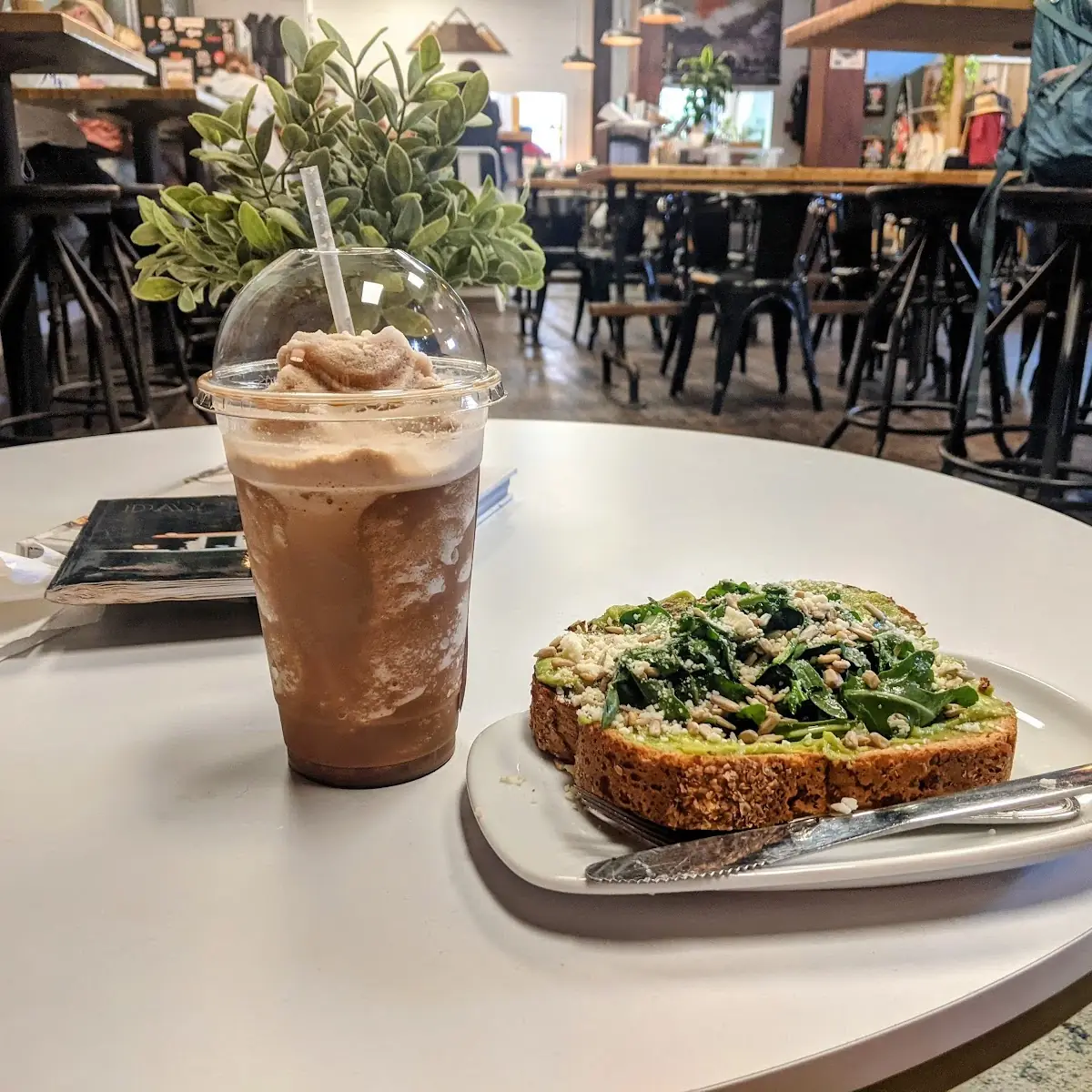 Mocha Frappe with Avocado Toast