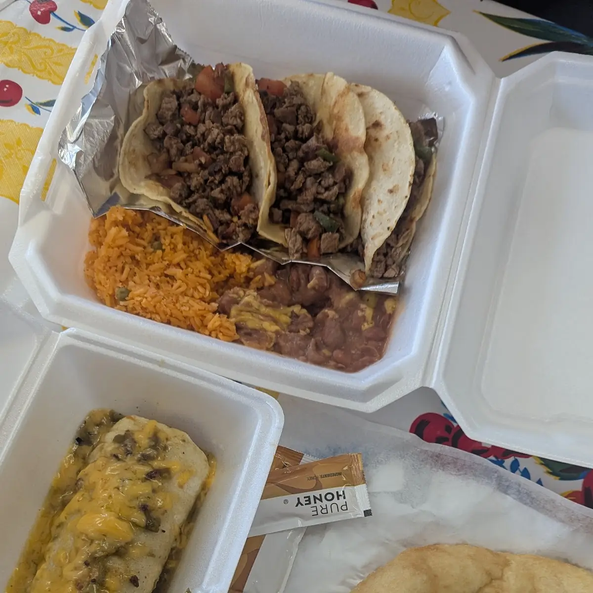 Asada Tacos with Rice and Beans