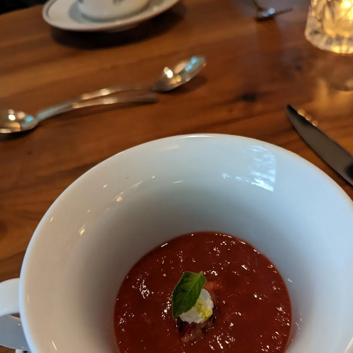 Strawberry Gazpacho Poured Table Side-