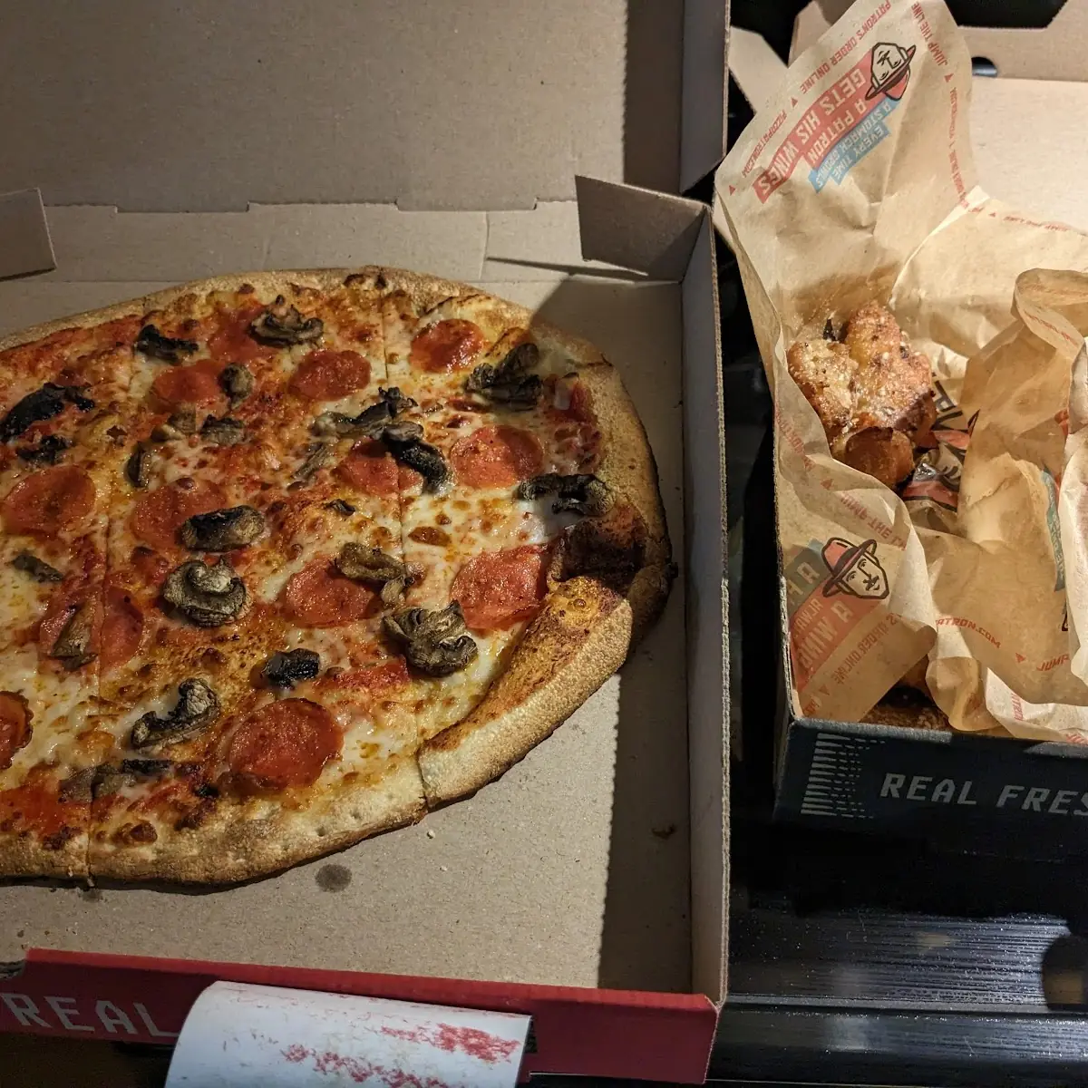 Pepperoni and Mushroom Thin Crust Pizza