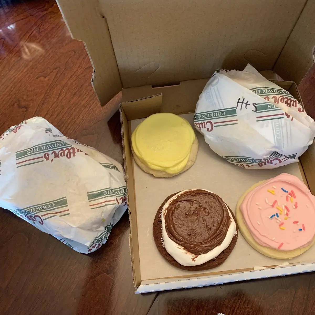 Sugar Cookie Marshmallow Creme Chocolate Cookie Lemon Sugar Cookie Vegetarian Sandwich with Swiss