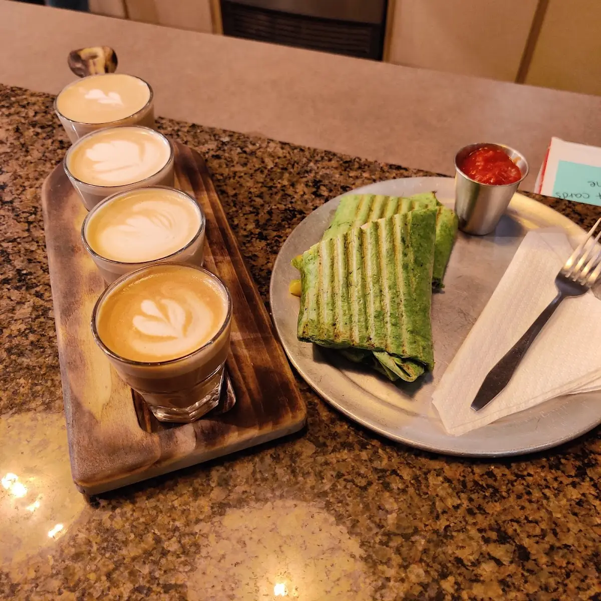 Coffee Flight and Breakfast Burrito