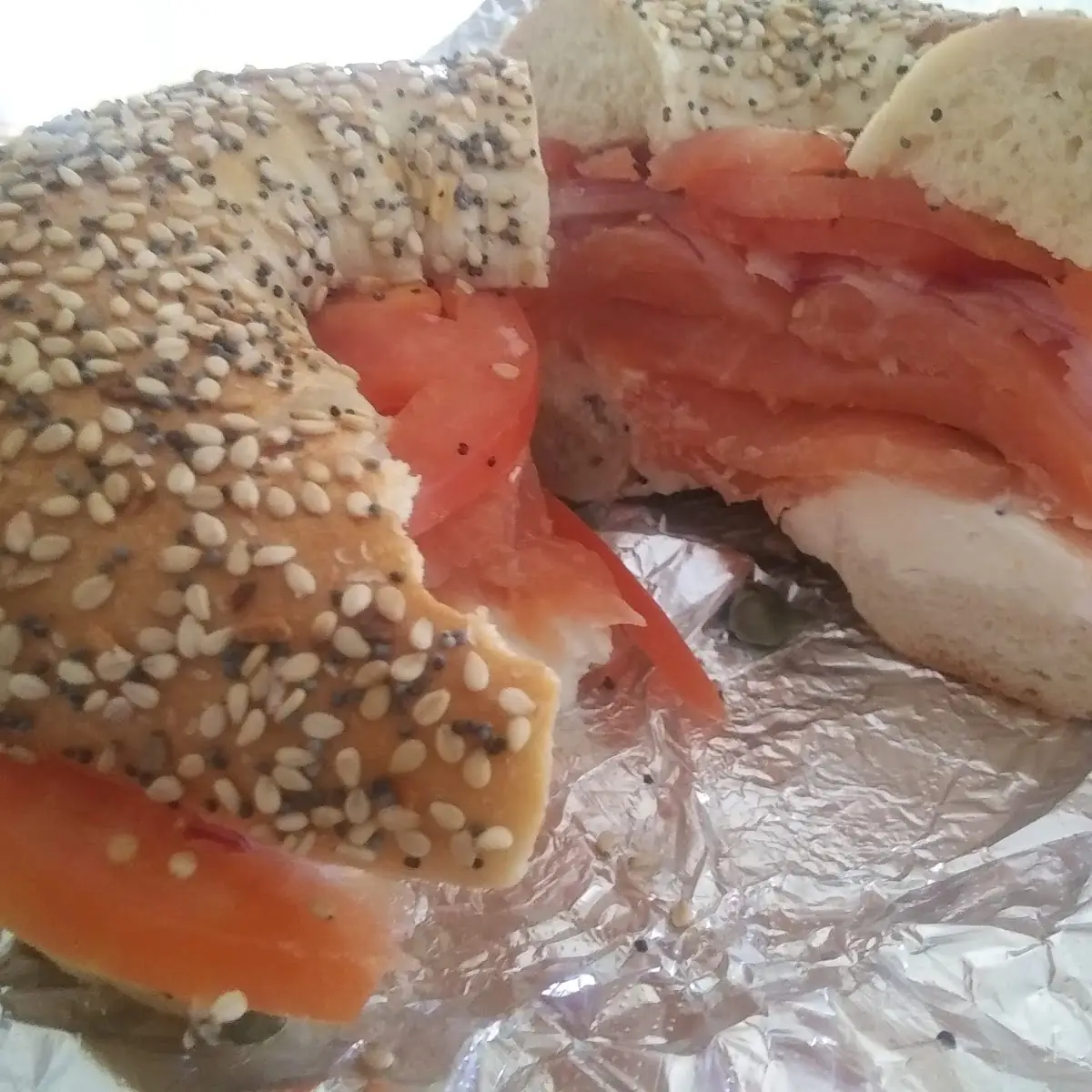 Everything Bagel with Chive Cream Cheese Lox Capers & Red Onion